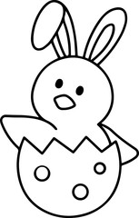 Line style coloring drawing of an Easter chick sitting in an egg