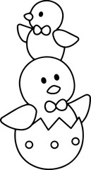 Line style coloring drawing of an Easter chick sitting in an egg