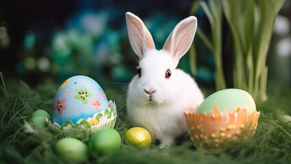 easter bunny and easter eggs, Generative AI