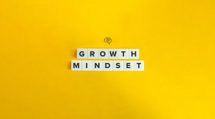 Growth Mindset Banner and Icon. Letter Tiles on Yellow Background. Minimal Aesthetics.