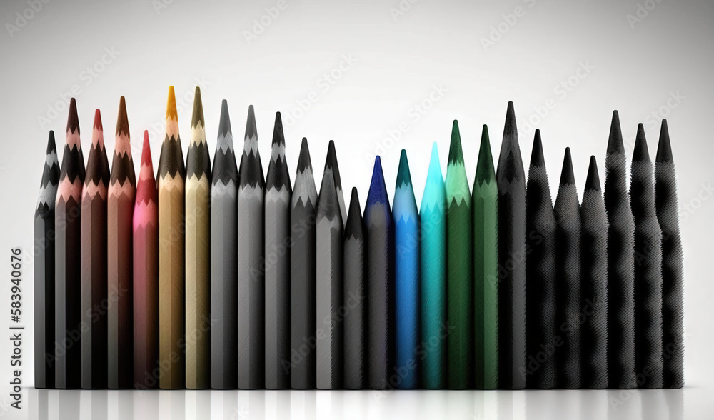 Poster a row of different colored pencils sitting next to each other. generative ai