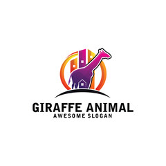 giraffe animal logo design colorful illustration template