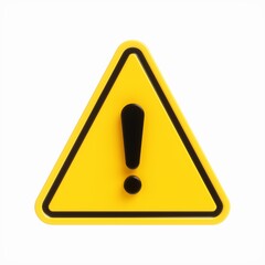 3D Rendering Yellow Warning Sign with Exclamation Mark isolated on white background