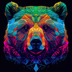 close up low poly digital painting of  colorful grizzly bear, generative ai