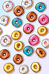 Colorful Donuts Flat Lay On A Plain Color Background created with generative ai technology