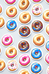 Colorful Donuts Flat Lay On A Plain Color Background created with generative ai technology