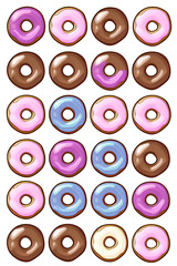 Colorful Donuts Flat Lay On A Plain Color Background created with generative ai technology