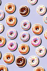 Colorful Donuts Flat Lay On A Plain Color Background created with generative ai technology