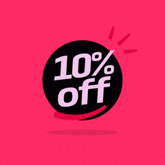 10% off. Black banner with special sale ten percent off black speech bubble and red background.