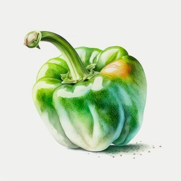Watercolor illustration of a green bell pepper. Generative AI.