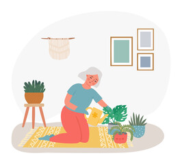 Old people home hobby, gardening with plant