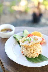Fried rice with vegetable on street food thai restaurant