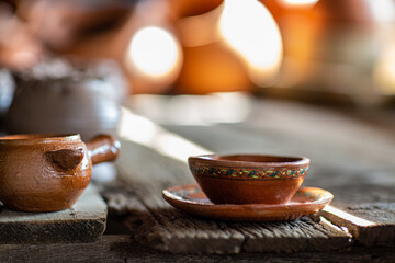 Hands working sculpture on pottery wheel ,making hands shaping a bowl pottery on the spinning,mold, Thailand