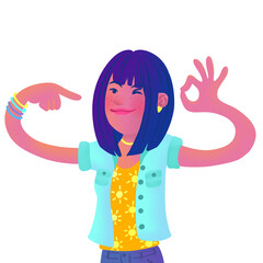 Illustration of a happy smiling girl having a positive attitude