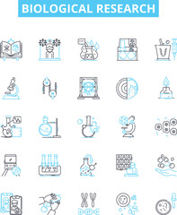 Biological research vector line icons set. Biology, Research, Biochemistry, Genetic, Microbiology, Organism, Cell illustration outline concept symbols and signs