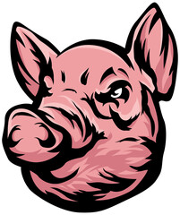 Pig head mascot. Angry swine logo. Hog illustration.