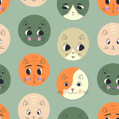 Funny cat face, abstract personage, mascot design, funny face, cute icon.