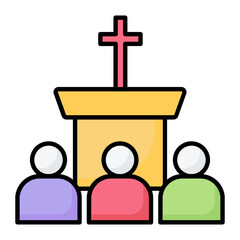 Church Meeting Line Color Icon 