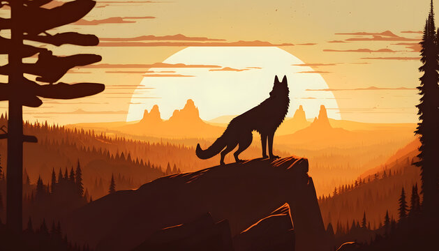 Wolf on the mountains, in the sun. Generative AI