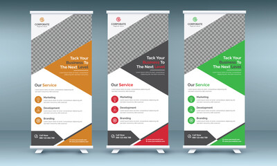 Business Roll Up Banner. corporate roll up background for presentation. roll-up template for exhibition, corporate Business stand banner, editable roll up banner vector template.