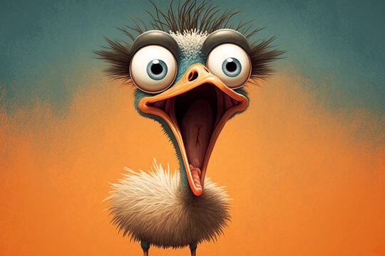 Fun ostrich baby illustration. Generative AI.