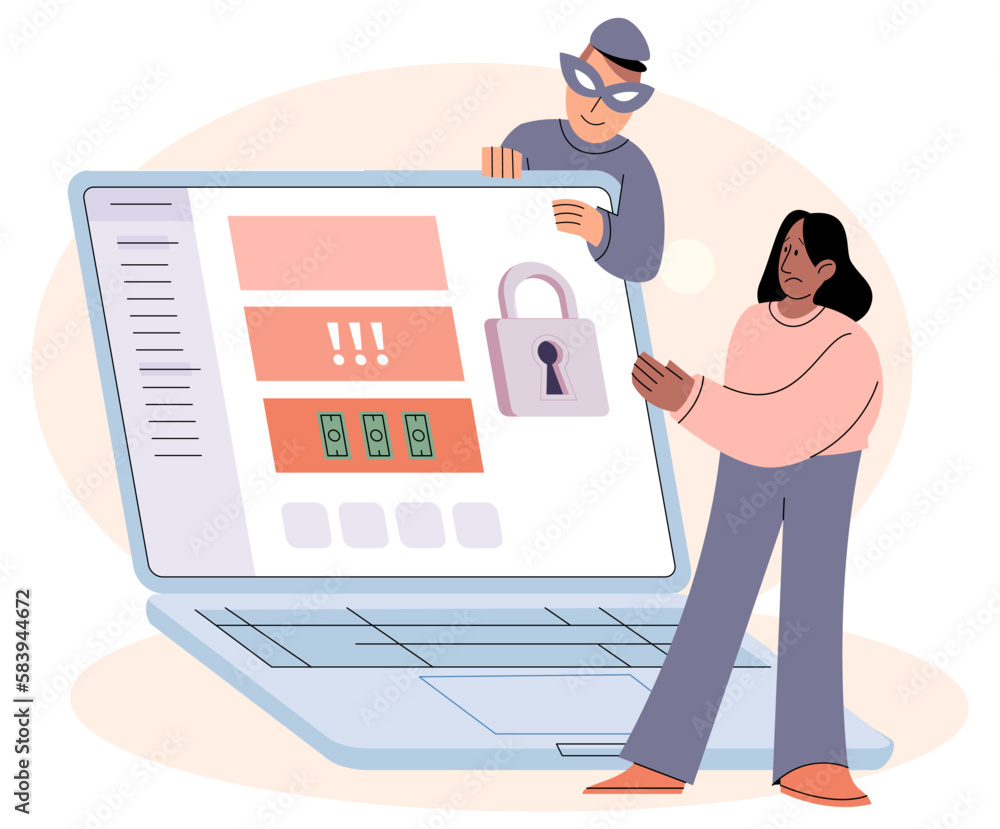 Poster hacker attack protection, internet security concept. cyber crime and internet scam phishing, thief s