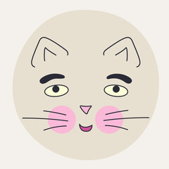Funny cat face, abstract personage, mascot design, funny face, cute icon.