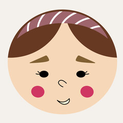 Fototapeta premium Feminine look, abstract personage, mascot design, funny face, cute icon.