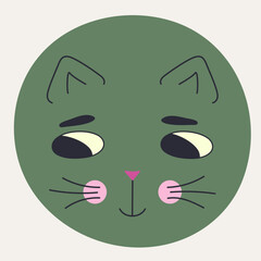 Funny cat face, abstract personage, mascot design, funny face, cute icon.