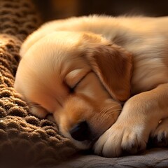 Generative AI cute golden retriever puppy sleeping 