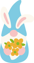 Easter gnome with flowers in hands