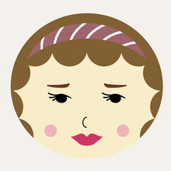 Feminine look, abstract personage, mascot design, funny face, cute icon.