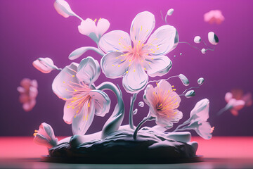 Spring composition with blooming flowers, Generative AI