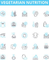 vegetarian nutrition vector line icons set. Vegetarian, Nutrition, Plant-based, Diet, Protein, Vitamins, Grains illustration outline concept symbols and signs