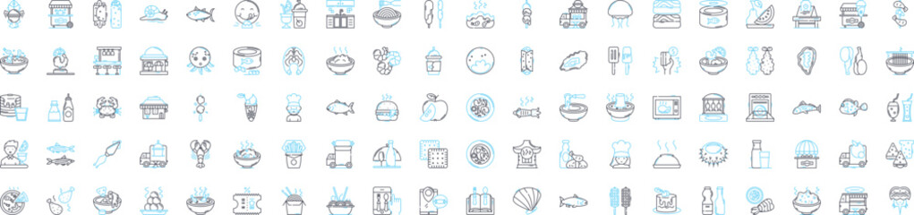 Obraz na płótnie Canvas Buffet vector line icons set. Buffet, Catering, Dining, Food, Cuisine, Banquet, Dish illustration outline concept symbols and signs
