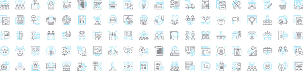 Interactive media vector line icons set. Interactive, Media, Online, Games, Multimedia, Animation, VR illustration outline concept symbols and signs