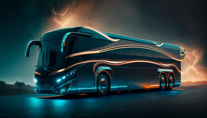 Plakat A sleek and futuristic bus with intricate golden details, generative ai