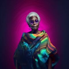 Generative ai surreal abstract art fashion portrait black senior woman posing