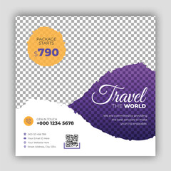 Travel holiday vacation social media post banner or square flyer design template
