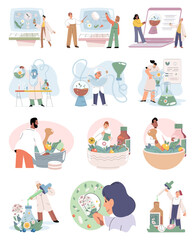 Fototapeta premium Homeopathy and herbal remedies set. Medical research laboratory diagnostics. Homeopathic treatment and phytotherapy. Traditional herb recipes of alternative medicine. Medicine pharmacy. Herbal pills