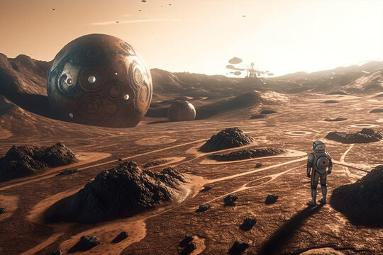 Generative ai astronaut exploring planet watching outer space.