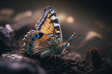 Naklejka na ściany i meble beautiful colorful butterfly close-up. Created with generative technology.