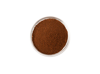 Ground coffee in a bowl isolated on white background.
