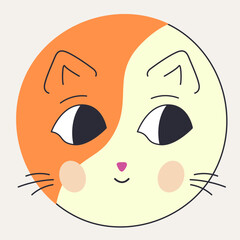 Funny cat face, abstract personage, mascot design, funny face, cute icon.