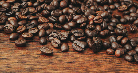 Coffee on grunge wooden background. coffee beans.