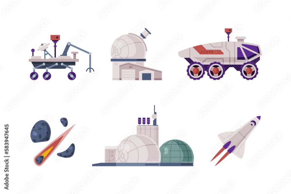 Poster outer space objects for universe exploration vector set