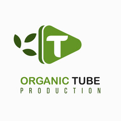 Letter T with Green Play Icon, Video, Media Play for Organic, Nature, Agriculture Media Information Channel Business Logo Idea Template