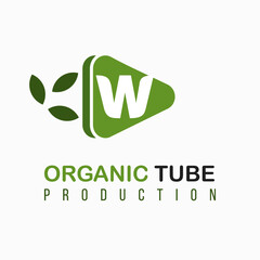 Letter W with Green Play Icon, Video, Media Play for Organic, Nature, Agriculture Media Information Channel Business Logo Idea Template