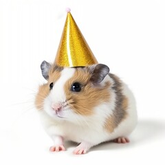 Cute Hamster with a Gold Sparkly Hat - Generate AI