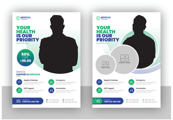 Medical healthcare flyer design and brochure cover page design template in a4 vector file
